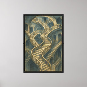 Toile Escalier Infini Labyrinthe - Encre et aquarelle