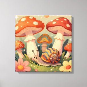 Toile Escargot et champignons Cottage Core