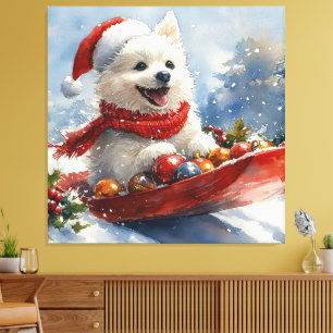 Toile Eskimo américain en traîneau Laissez neige Noël