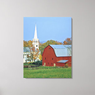 Toile États-Unis, Vermont, Peacham. Une grange rouge et