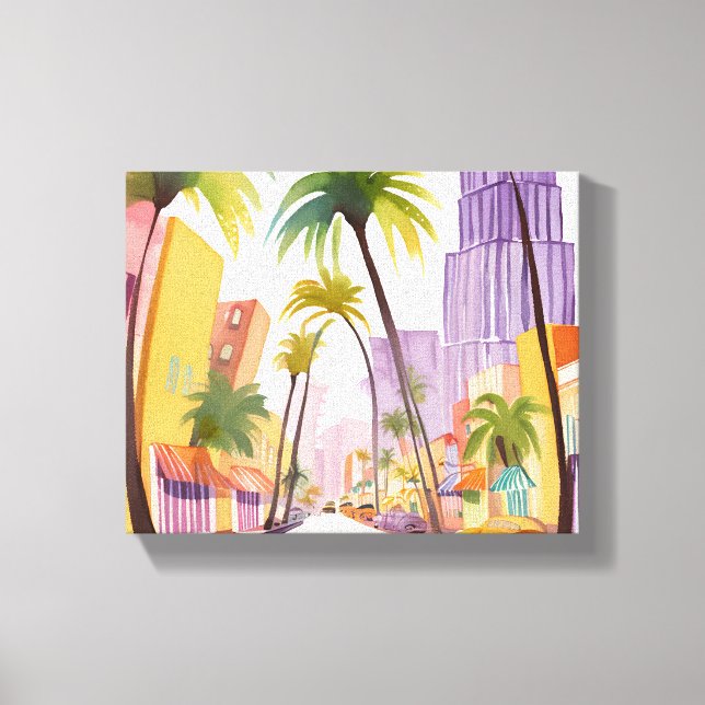 Toile Été de South Beach | Aquarelle de Miami Street (Recto)