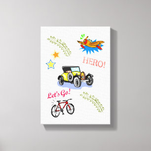 Toile étirée Imprimer Héros Voiture Vélo Avion