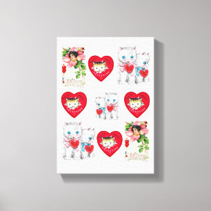 Toile étirée Imprimer Kitten de Saint-Valentin