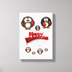 Toile étirée Imprimer Penguin de Saint-Valentin