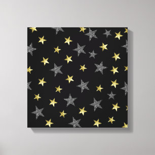 Toile Étoiles Argent et Or Fête des Stars Noire Hollywoo