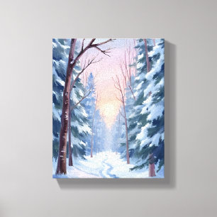Toile Évasion enneigée   Peinture aquarelle de la forêt 