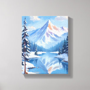 Toile Évasion Montagnarde Nature Aquarelle Neige Hiver