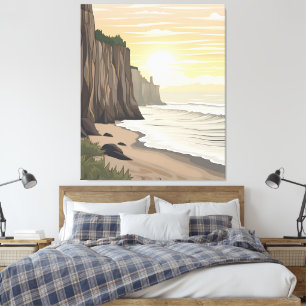 Toile Falaises De Coucher D'Or Surplombant Un Océan Séré