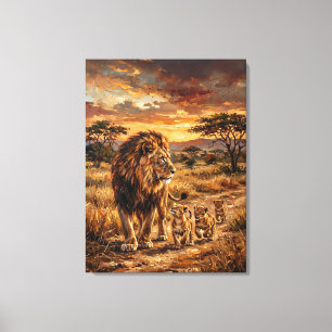 Toile Famille de lions majestueux – Art de la savane dor