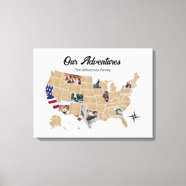 Toile Famille Voyage Aventures Custom Photo Collage USA (Recto)