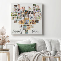 Family Love Heart Formé 36 Photo Collage Canvas P