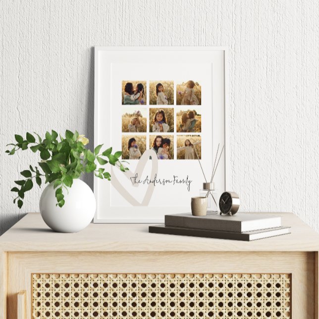 Toile Family multi photo crème coeur élégant (Créateur téléchargé)