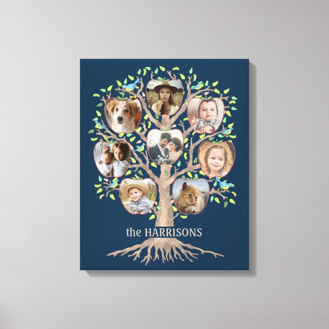 Toile Family Tree Photo Collage 8 Photos Nom Dk Blue (Recto)