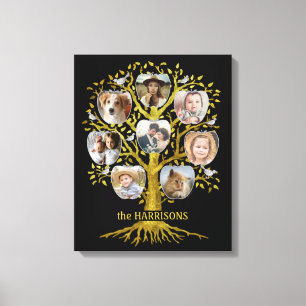 Toile Family Tree Photo Collage 8 Photos Nom Gold Black