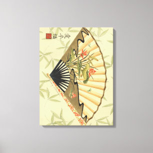 Toile Fan de geisha avec le feuille et l'impression