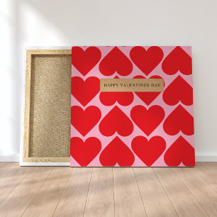 Toile Fancy Romantique Rouge & Coeurs Rose Motif Avec No