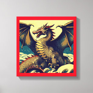 Toile Fantastique dragon européen - Gravure sur bois 1
