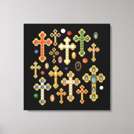 Toile Faux Birthstone Croix et Perdre Gems sur Black