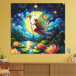Toile Fée de vol au clair de lune en vitrail 
