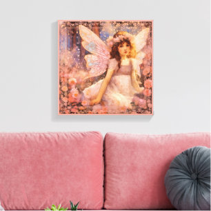 Toile Fée Fantaisiste dans un Jardin Floral Rose de Rêve