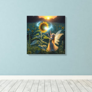 Toile Fée jetant un sort sur un tournesol