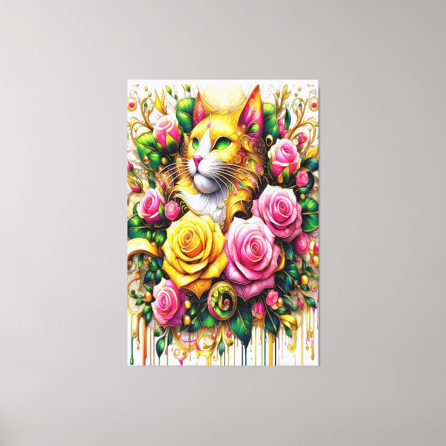 Toile Feline au milieu d'une floraison vibrante (Recto)