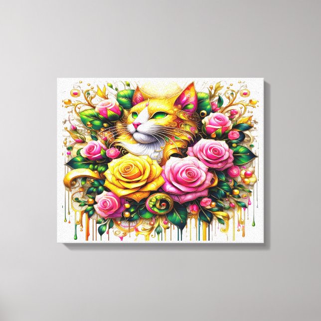 Toile Feline au milieu d'une floraison vibrante 20x16 (Recto)