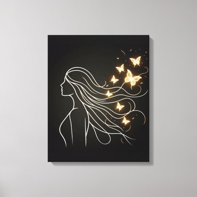 Toile Feminine Line Art with Golden Butterflies Canvas (Recto)