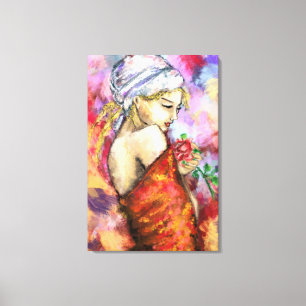 Toile Femme à la rose - Peinture originale de femme abst