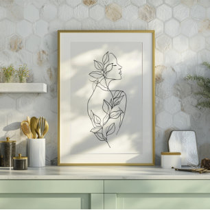 Toile Femme Abstraite Art Linéaire Minimaliste Botaniq