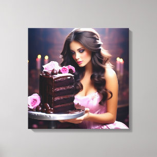 Toile Femme au gâteau au chocolat
