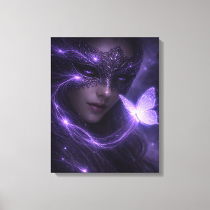 Toile Femme au Masque Fantastique Violet avec Papillon L