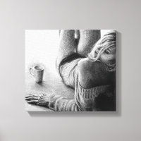 Femme avec café matin Crayon dessin art