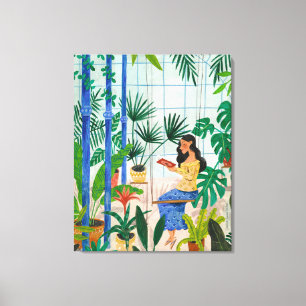 Toile Femme botanique plantes vertes