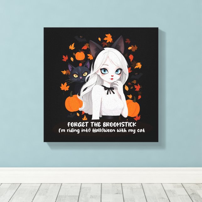 Toile Femme d'Anime avec chat noir. (Insitu (Plancher de Bois))