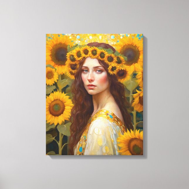 Toile Femme de tournesol avec une couronne de cheveux (Recto)