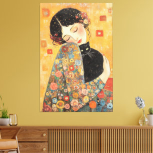 Toile Femme et chat inspirés par Klimt