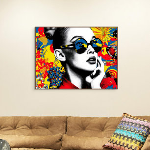 Toile Femme pop art avec lunettes de soleil