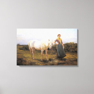 Toile Femme prenant un cheval à l'eau (par Heywood Hardy