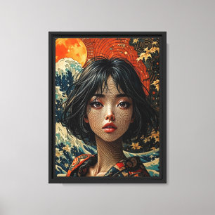 Toile Femme psychédélique japonaise - Lune & Vague