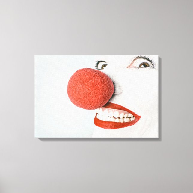 Toile Femme souriante clown avec un gros nez rouge, (Recto)