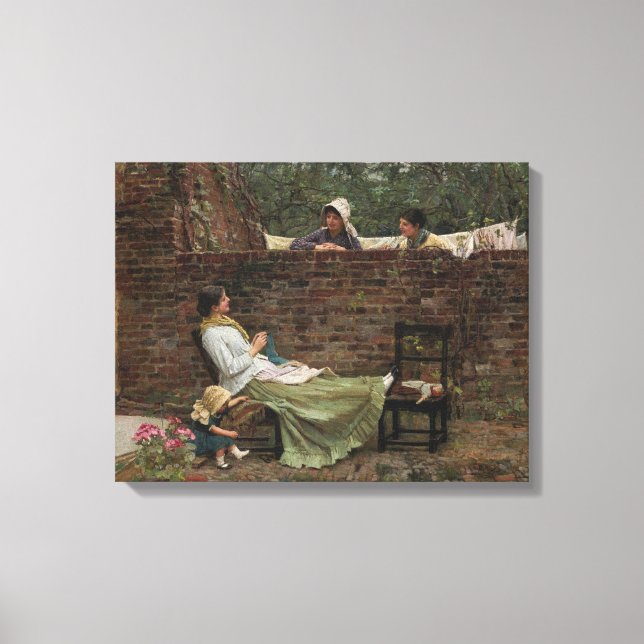 Toile Femmes qui discutent au-dessus du mur du jardin (c (Recto)