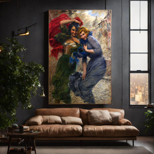 Toile Femmes vintages en bleu rouge vert