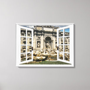 Toile Fenêtre de faux de vue de fontaine de TREVI