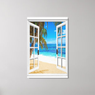 Toile Fenêtre de Faux de vue d'océan de plage
