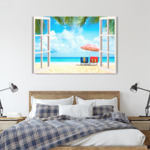 Toile Fenêtre Faux Vue Plage Bureau d'accueil