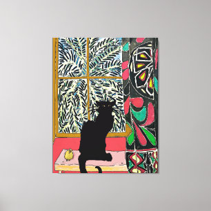 Toile Fenêtre Palm Tree avec chat noir