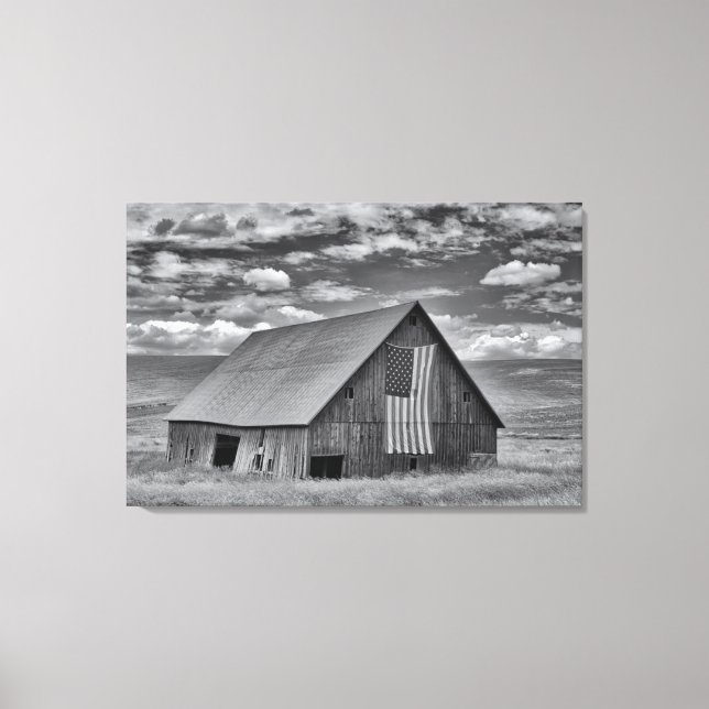 Toile Fermes | BW American Flag Barn Scene (Recto)