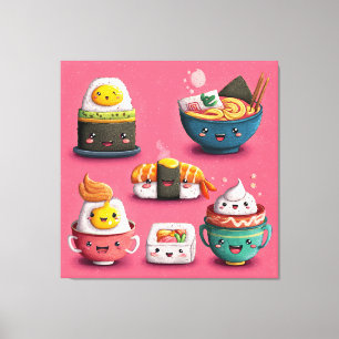 Toile Festin de Sushi Rose Kawaii
