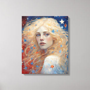 Toile Fête de l'Indépendance Femme Rouge Blanc Bleu